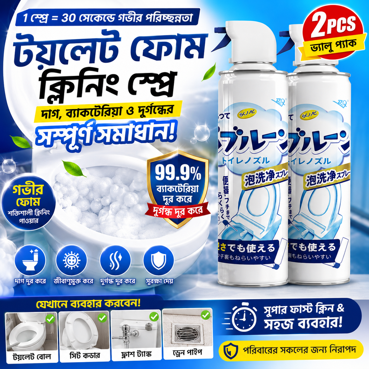 (2 Pcs) Multipurpose Toilet Foam Cleaning Spray