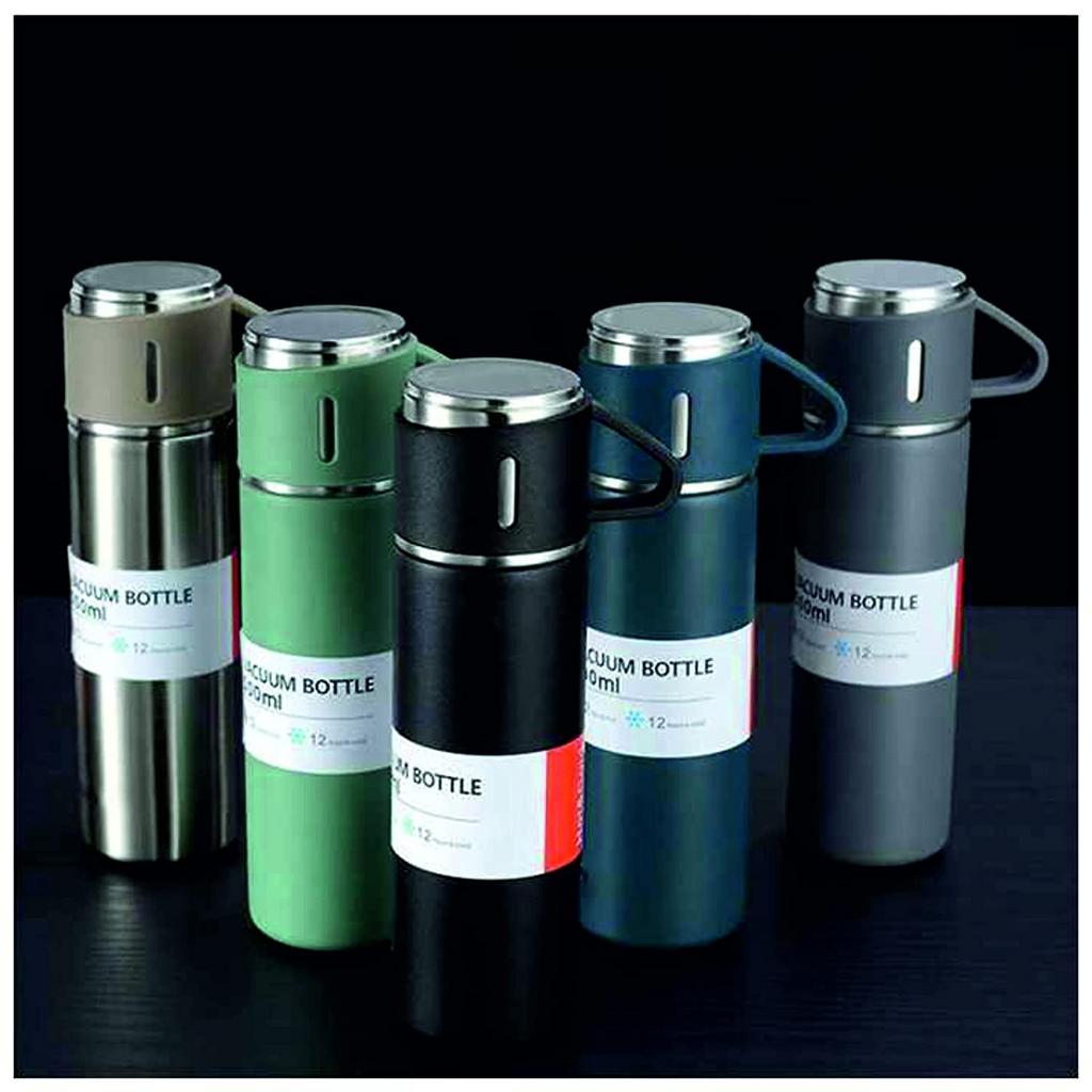 3 In 1 Vacuum Insulated Thermal Flask Set With Cup Set (Blue)
