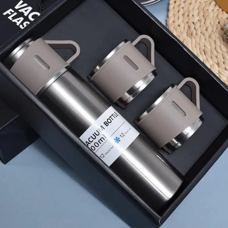 3 In 1 Vacuum Insulated Thermal Flask Set With Cup Set (silver)