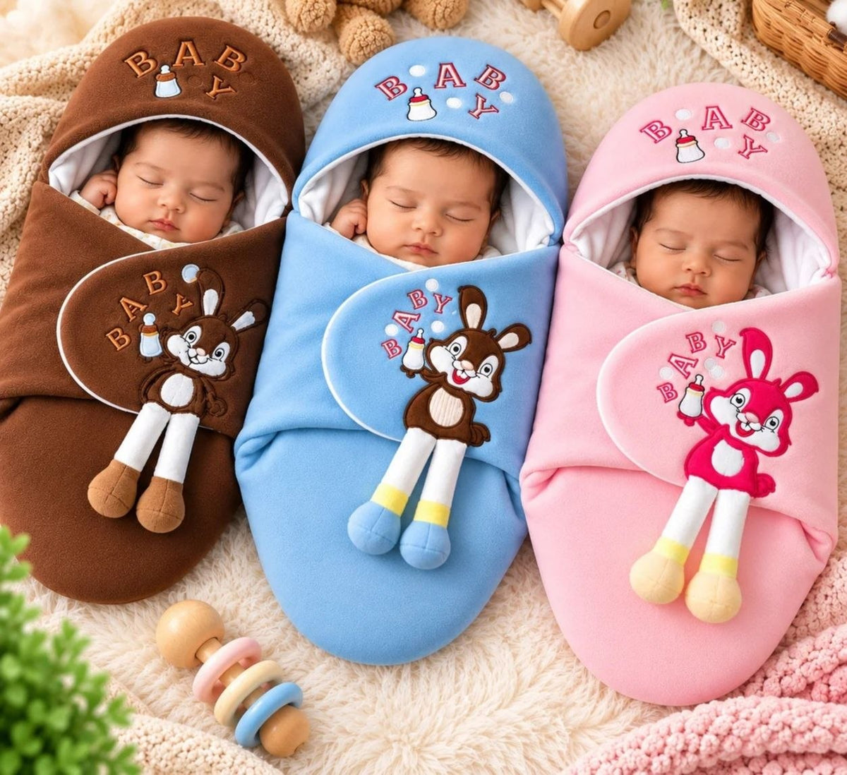 ৩ পিস কম্বো সেট  Soft Baby Blanket ((কফি+বেবি পিঙ্ক+স্কাই ব্লু))