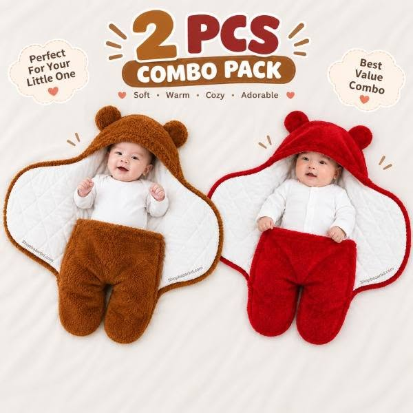 ২ পিস কম্বো সেট  Soft Baby Blanket (ব্রাউন+লাল)
